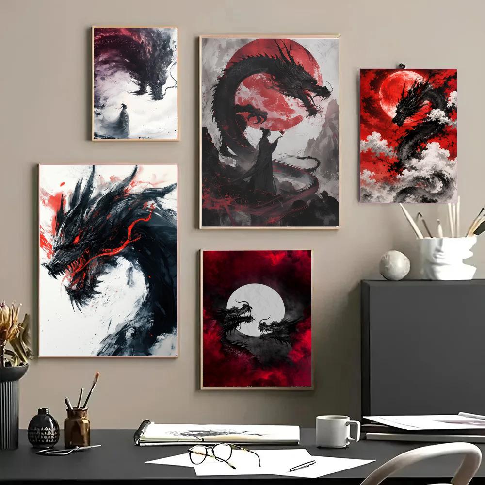 Esports And Gaming Lounge - Póster de dragón negro, pegatinas impermeables,