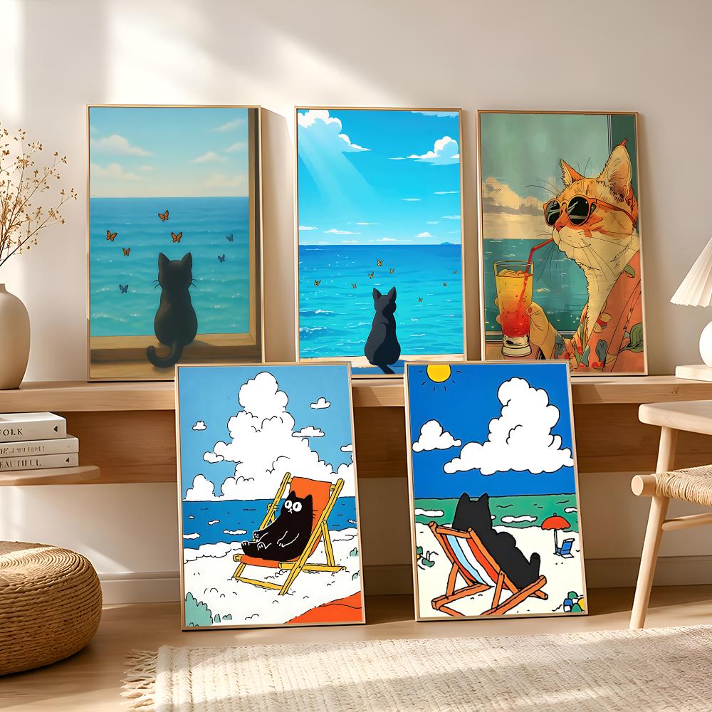 Póster de gato en la playa, ar - Esports And Gaming Lounge reseña y precio